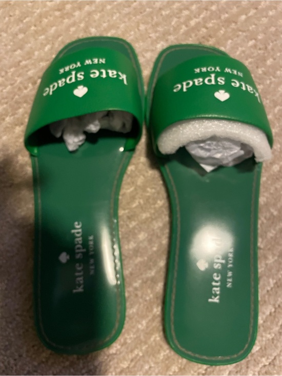 kate spade Shoes - kate spade Green Slide Sandals with White Logo